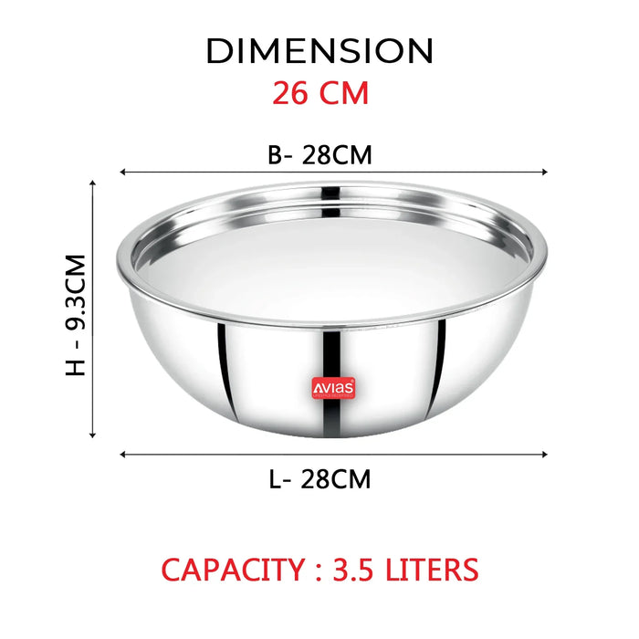 Premium Stainless Steel Triply Tasla With Steel Lid | 3 Layers, 2.5Mm Thickness, Induction Friendly | 20Cm/22Cm/24Cm/26Cm