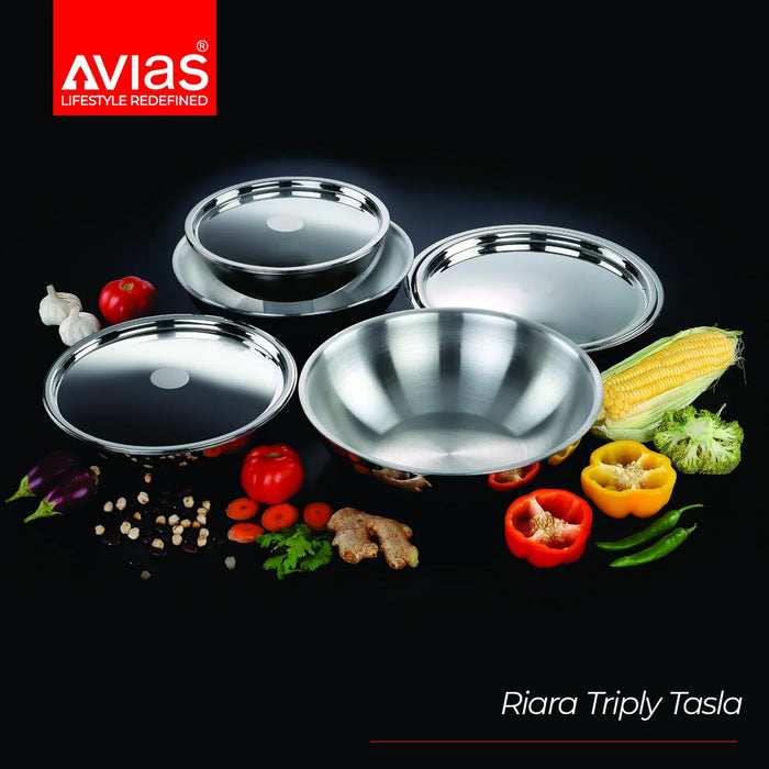 Premium Stainless Steel Triply Tasla With Steel Lid | 3 Layers, 2.5Mm Thickness, Induction Friendly | 20Cm/22Cm/24Cm/26Cm