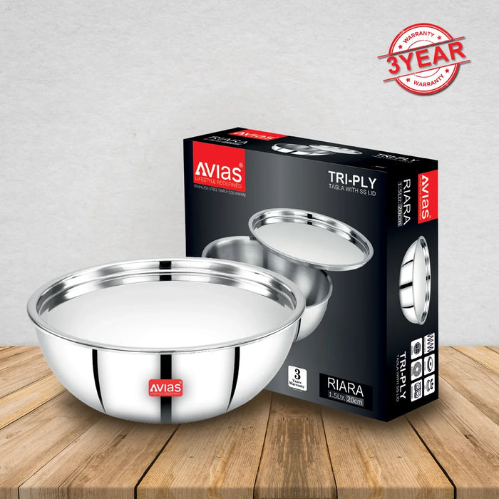 Premium Stainless Steel Triply Tasla With Steel Lid | 3 Layers, 2.5Mm Thickness, Induction Friendly | 20Cm/22Cm/24Cm/26Cm