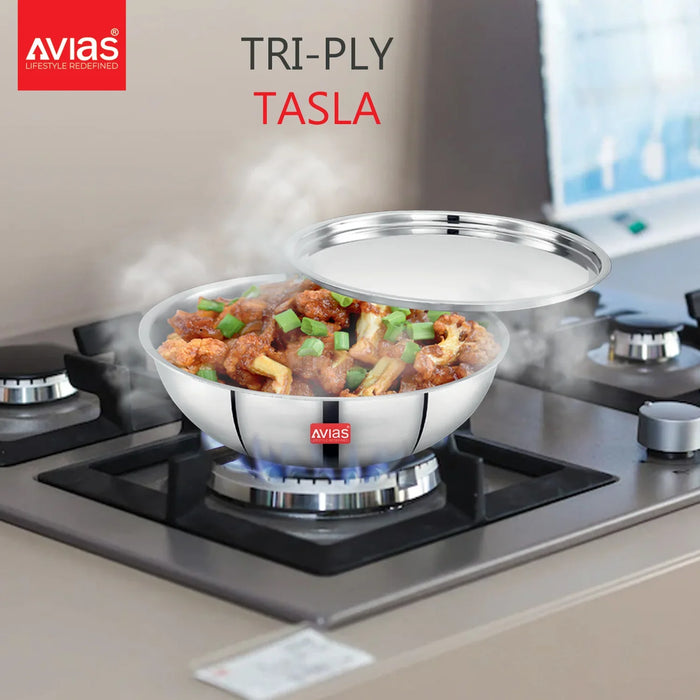 Premium Stainless Steel Triply Tasla With Steel Lid | 3 Layers, 2.5Mm Thickness, Induction Friendly | 20Cm/22Cm/24Cm/26Cm