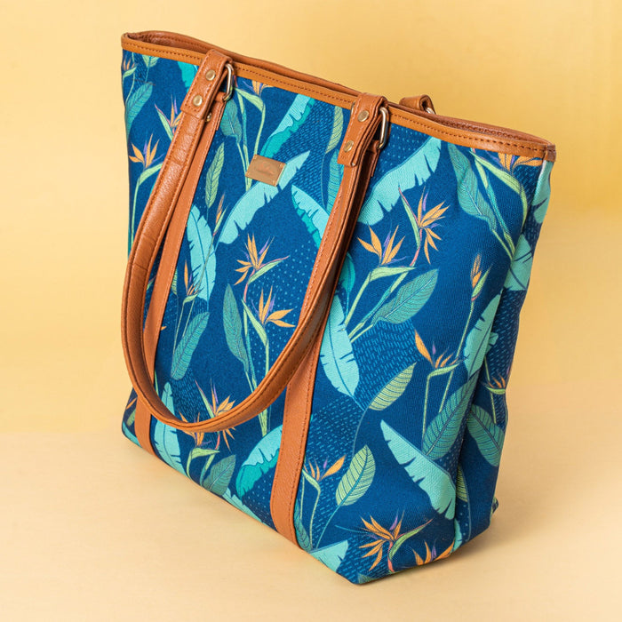 Birds of Paradise Blue Tote Bag