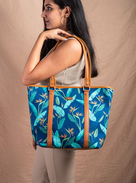 Birds of Paradise Blue Tote Bag