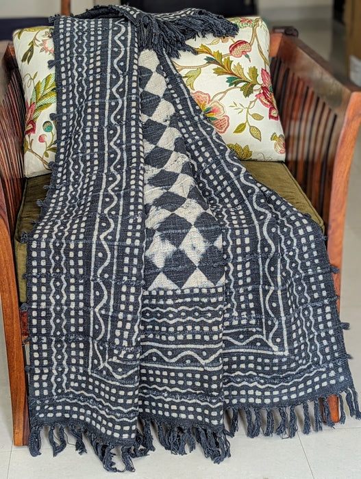 Handblock Printed Dark Indigo Throw with Slub