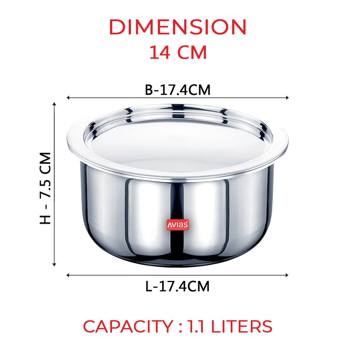 Riara Premium Stainless Steel Triply Tope With Steel Lid | 3 Layered | Induction Base | 2.5Mm Thickness | Induction Friendly | 14Cm/16Cm/18Cm/20Cm/22Cm/24Cm