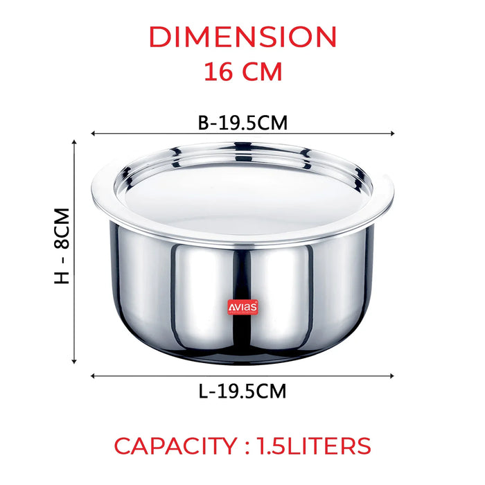 Riara Premium Stainless Steel Triply Tope With Steel Lid | 3 Layered | Induction Base | 2.5Mm Thickness | Induction Friendly | 14Cm/16Cm/18Cm/20Cm/22Cm/24Cm