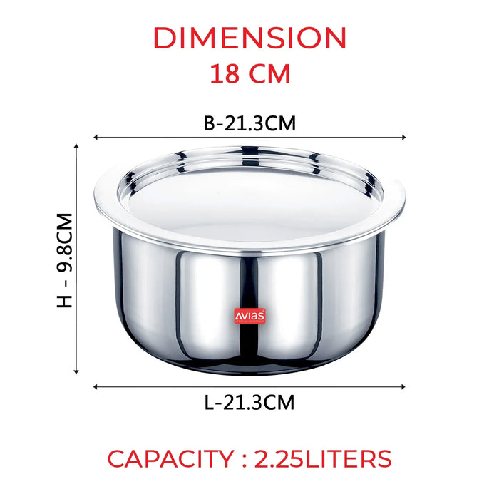 Riara Premium Stainless Steel Triply Tope With Steel Lid | 3 Layered | Induction Base | 2.5Mm Thickness | Induction Friendly | 14Cm/16Cm/18Cm/20Cm/22Cm/24Cm