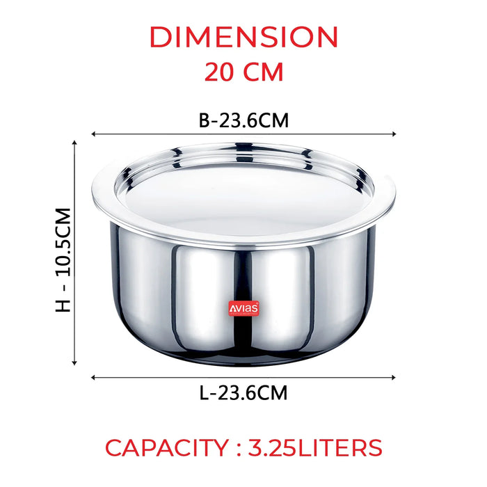 Riara Premium Stainless Steel Triply Tope With Steel Lid | 3 Layered | Induction Base | 2.5Mm Thickness | Induction Friendly | 14Cm/16Cm/18Cm/20Cm/22Cm/24Cm