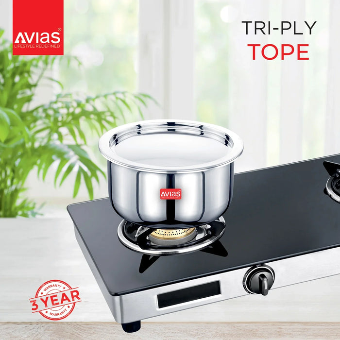 Riara Premium Stainless Steel Triply Tope With Steel Lid | 3 Layered | Induction Base | 2.5Mm Thickness | Induction Friendly | 14Cm/16Cm/18Cm/20Cm/22Cm/24Cm