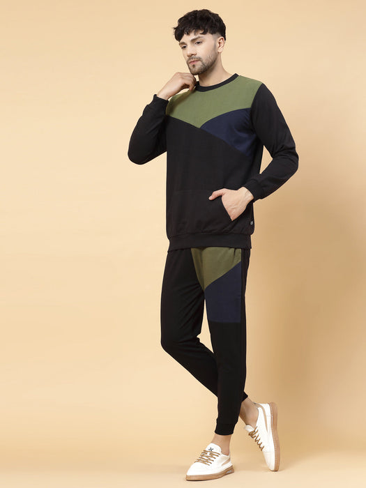 Cut And Sew Round Neck Cotton Terry Tracksuit