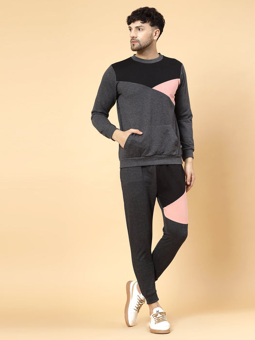 Cut And Sew Round Neck Cotton Terry Tracksuit