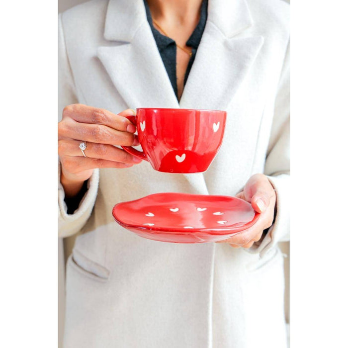 Love In Red Cup & Saucer