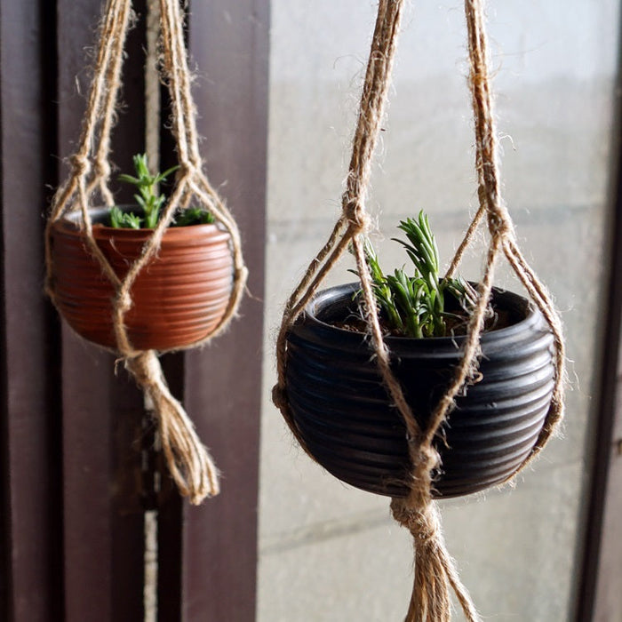 Reduction Fired Terracotta & Jute Hanging Cum Desktop Planter Single