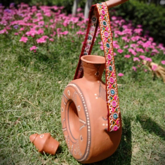 Kutch Painted Pottery Donut Water Bottle