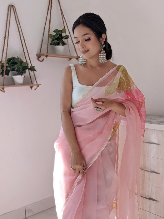 Blush Vibe (Printed Organza Cutdana Work Saree)