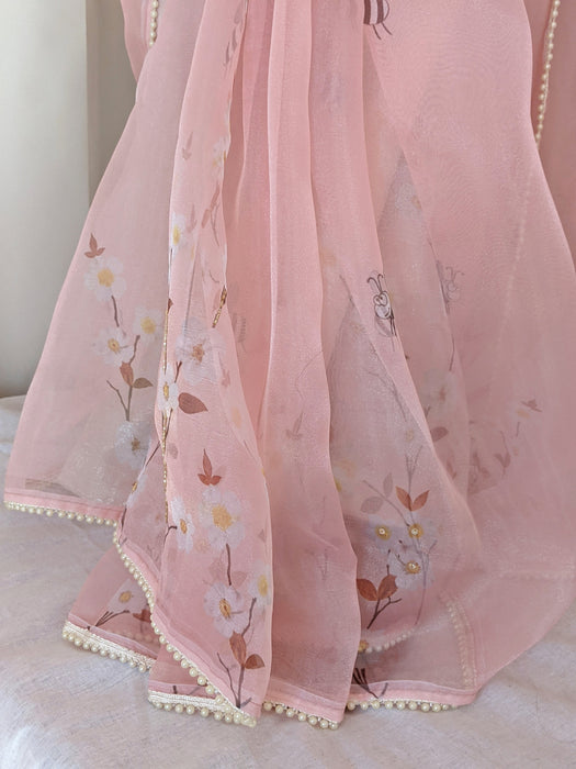 Blush Vibe (Printed Organza Cutdana Work Saree)