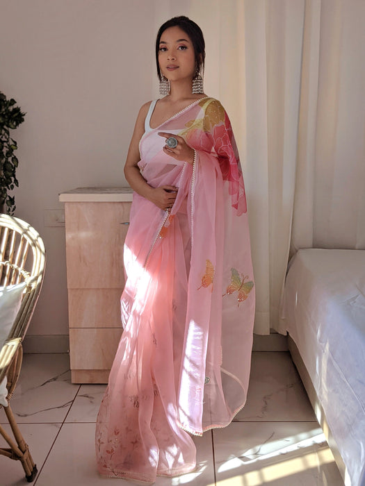 Blush Vibe (Printed Organza Cutdana Work Saree)