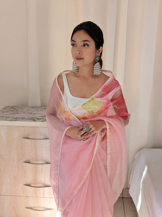 Blush Vibe (Printed Organza Cutdana Work Saree)