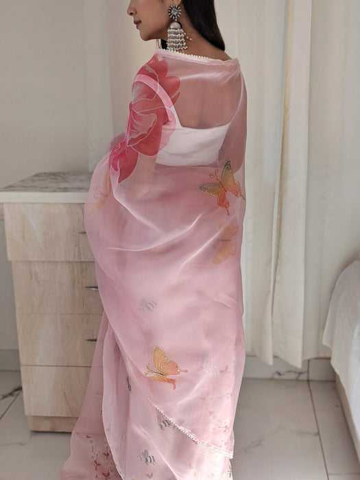 Blush Vibe (Printed Organza Cutdana Work Saree)