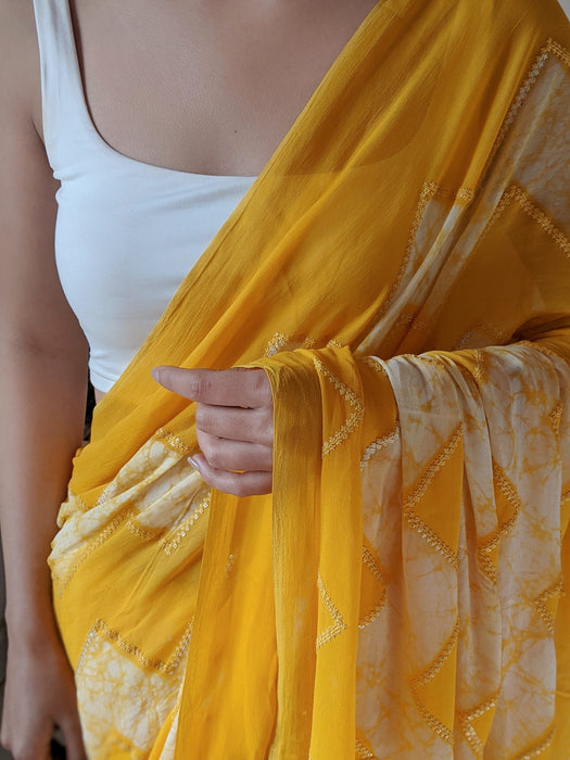 Royal Sunshine (Pure Georgette Thread and Sequins work Shibori Saree)