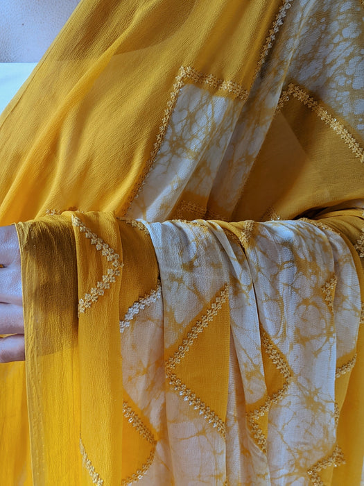 Royal Sunshine (Pure Georgette Thread and Sequins work Shibori Saree)