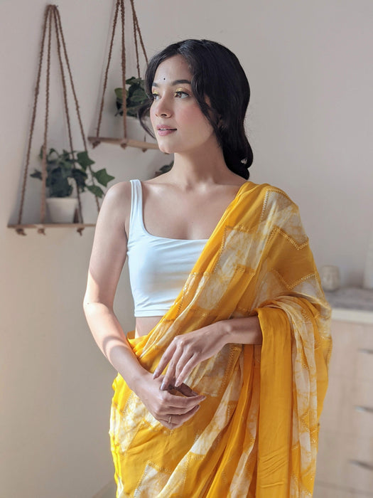 Royal Sunshine (Pure Georgette Thread and Sequins work Shibori Saree)