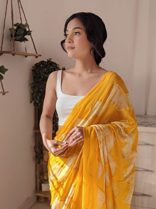 Royal Sunshine (Pure Georgette Thread and Sequins work Shibori Saree)