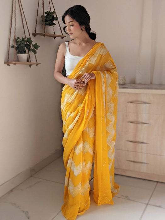 Royal Sunshine (Pure Georgette Thread and Sequins work Shibori Saree)