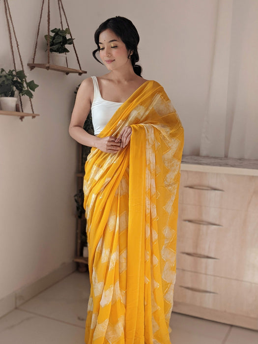 Royal Sunshine (Pure Georgette Thread and Sequins work Shibori Saree)