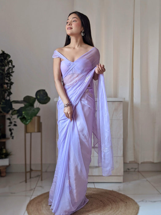 Bouquet of Lavender (Sequins work Chiffon Saree)