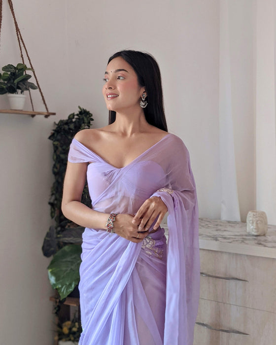 Bouquet of Lavender (Sequins work Chiffon Saree)