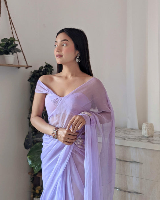 Bouquet of Lavender (Sequins work Chiffon Saree)