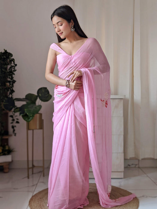 Pinky Promise (Sequins work Pink Chiffon Saree)