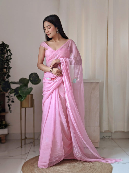 Pinky Promise (Sequins work Pink Chiffon Saree)