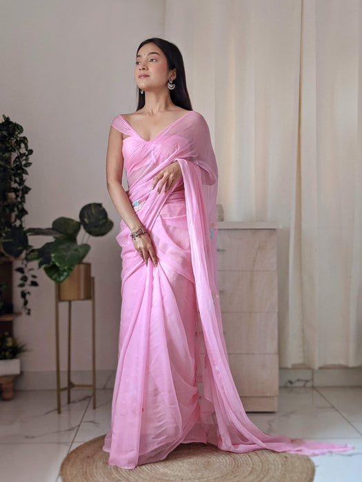 Pinky Promise (Sequins work Pink Chiffon Saree)