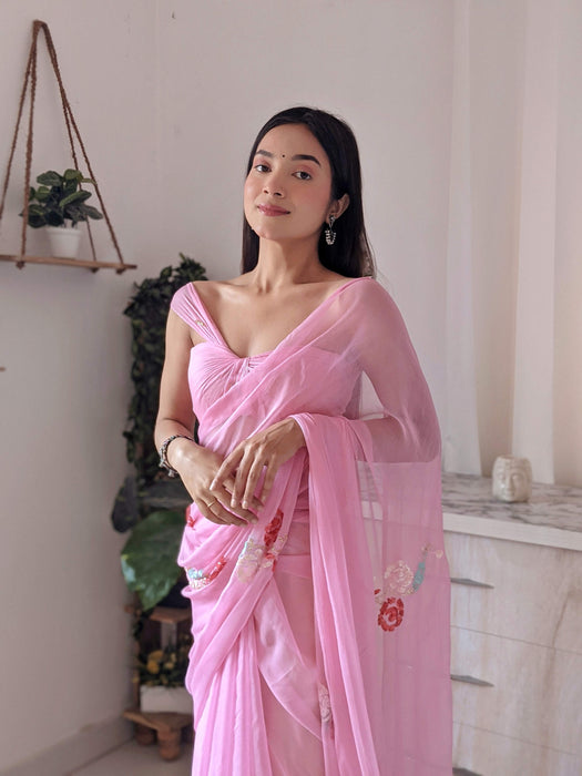 Pinky Promise (Sequins work Pink Chiffon Saree)