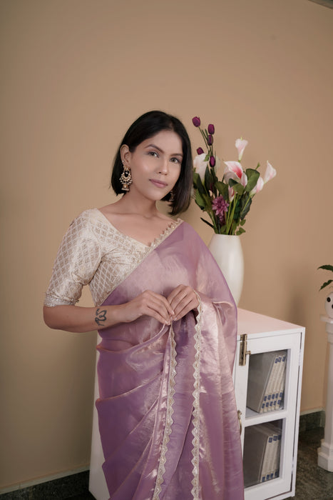 Tissue Saree with Lace Border