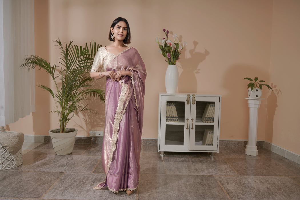 Tissue Saree with Lace Border