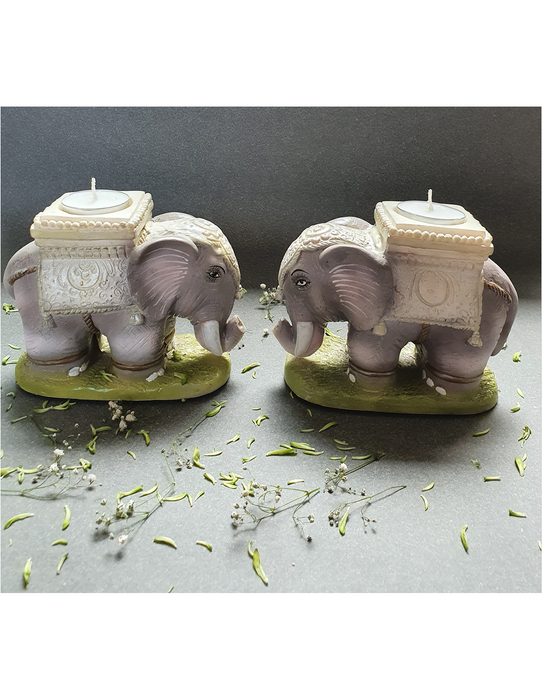 Crafted Elephant Tealight Holder (Set Of 2)