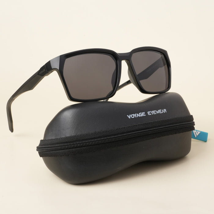 Voyage Wayfarer Polarized Sunglasses for Men & Women (Black Lens | Matt Black & Grey Frame - PMG5283)