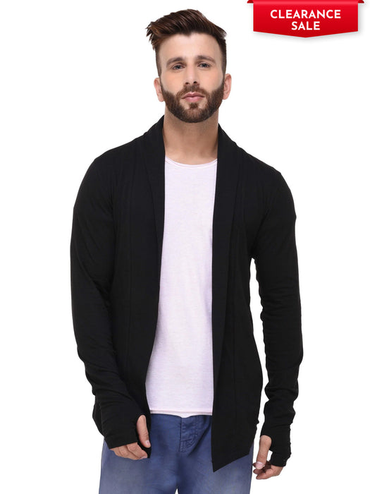 Black ThumbHole open Long Cardigan Full Sleeve Shrug for Men