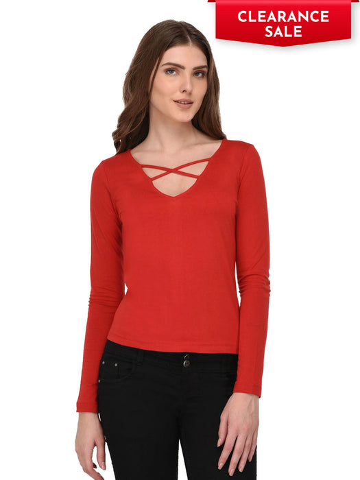 Red Cage Neck Top