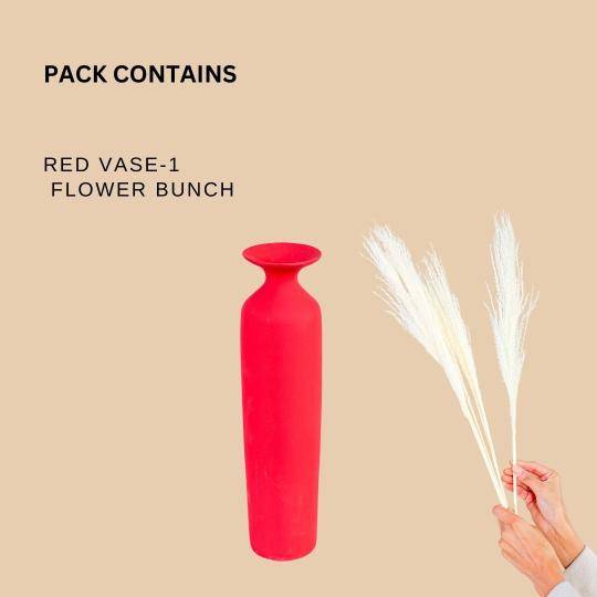 Red long vase with white reed pampas