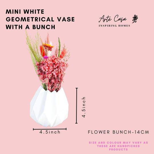 Mini white geometrical vase with spring bunch