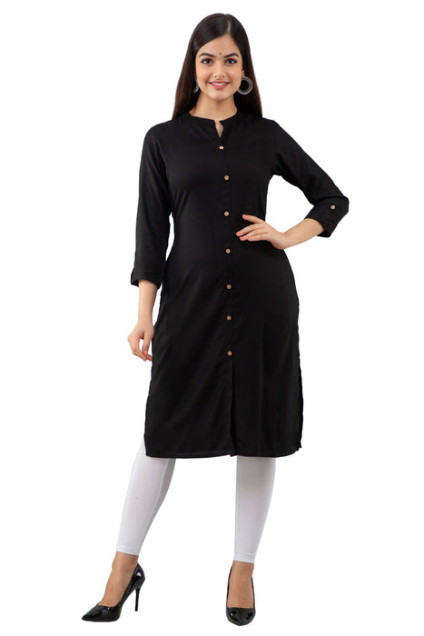 Women's Rayon Printed Calf Length Straight Kurta KR080BLACK