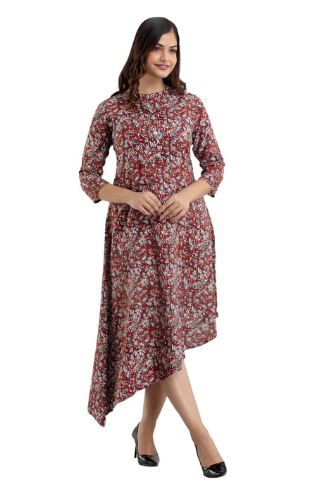 Women's 100% Viscose Rayon Printed Ankle Length Flared Traditional Kurta WT0106RED