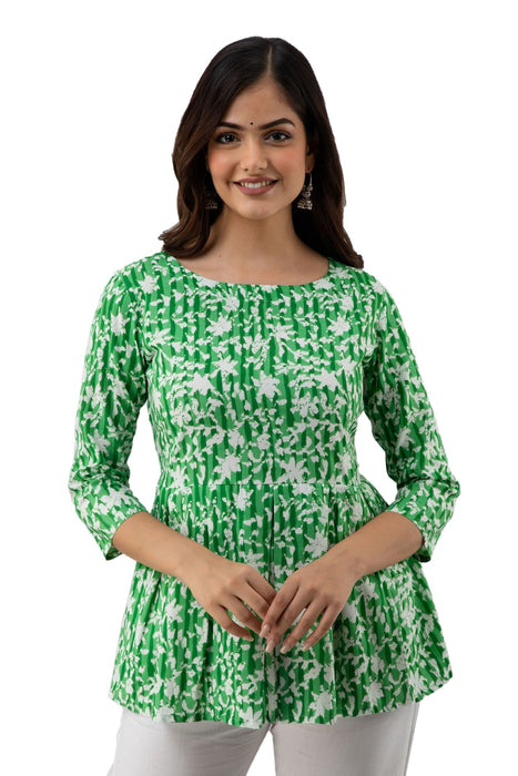 Women's Rayon Printed Hip Length Formal Tops KRT015GREEN