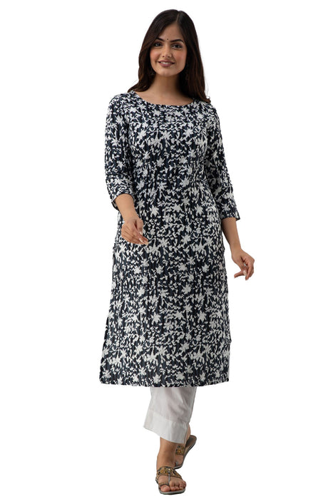 Women's Rayon Printed Calf Length Straight Kurta KR081BLACK