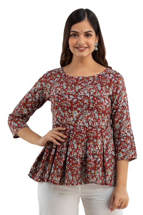 Women's Rayon Printed Hip Length Formal Tops KRT020RED