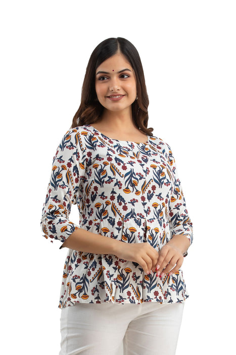 Women's Rayon Printed Hip Length Formal Tops KRT024WHITE