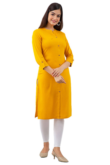 Women's Rayon Printed Calf Length Straight Kurta KR080MUSTARD